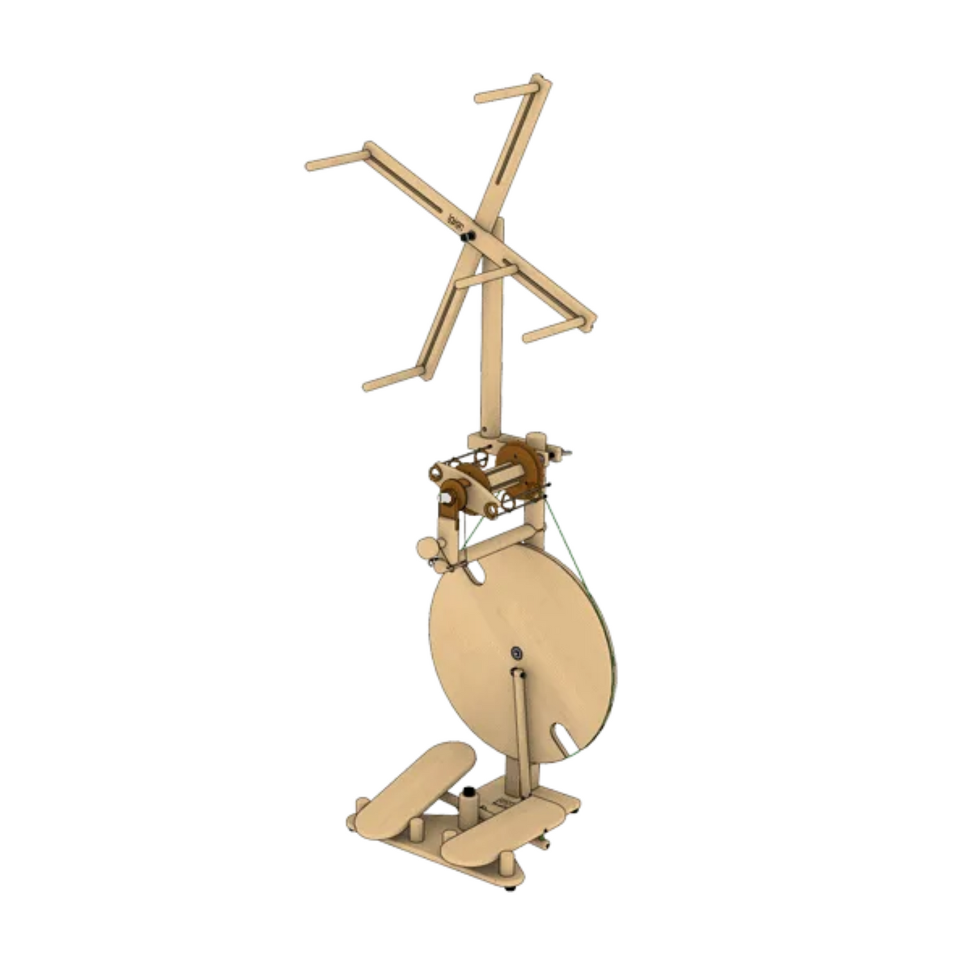 Lojan Skeinwinder mounted on Travel Buddy spinning wheel — compact, foldable skein winder