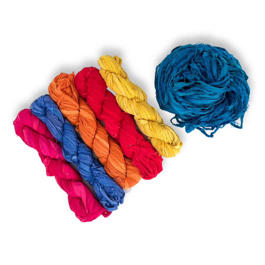 Handmade Recycled Sari Silk Chiffon Ribbon Yarn