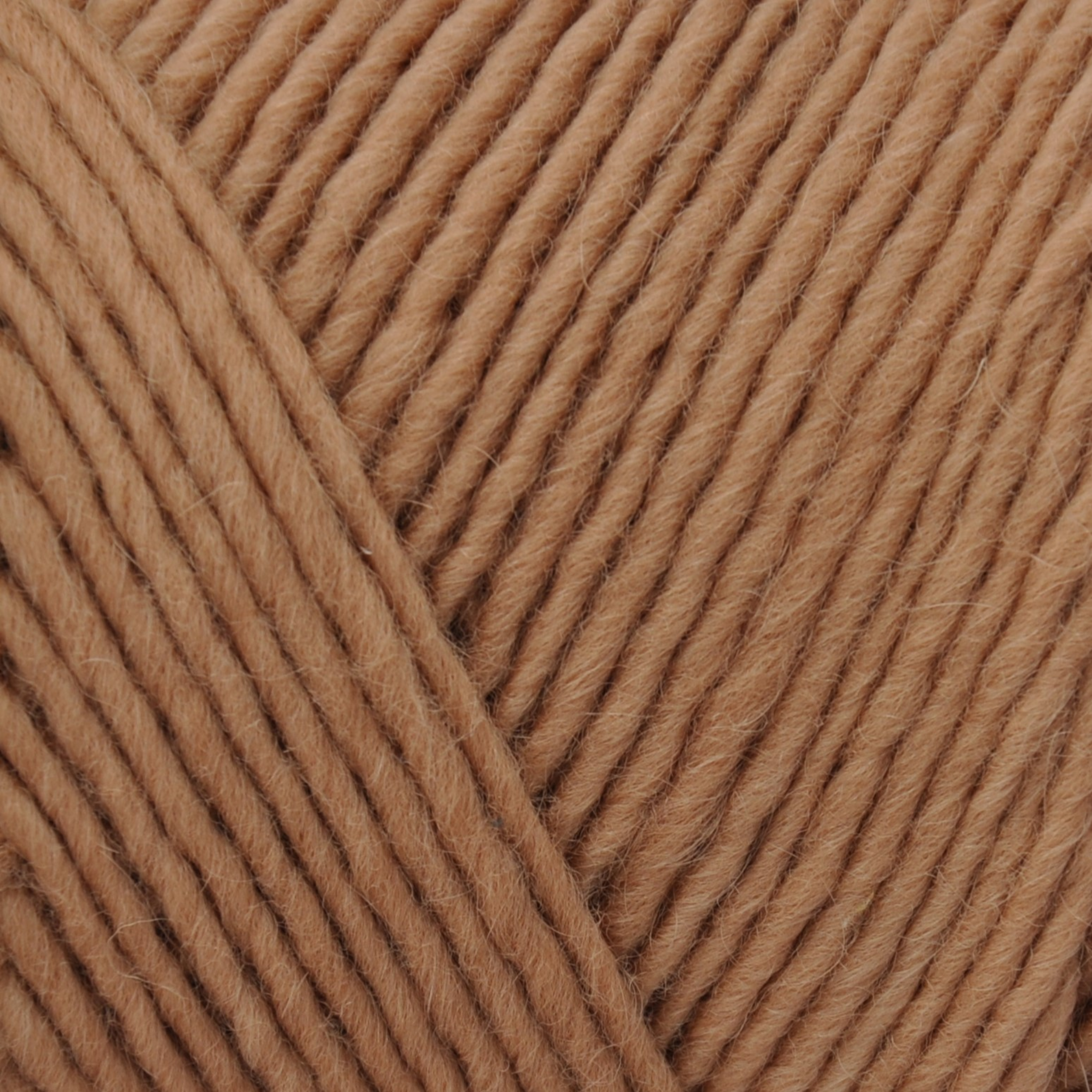 Brown Sheep Lamb’s Pride Bulky yarn skein, Maple Praline caramel brown colorway close-up