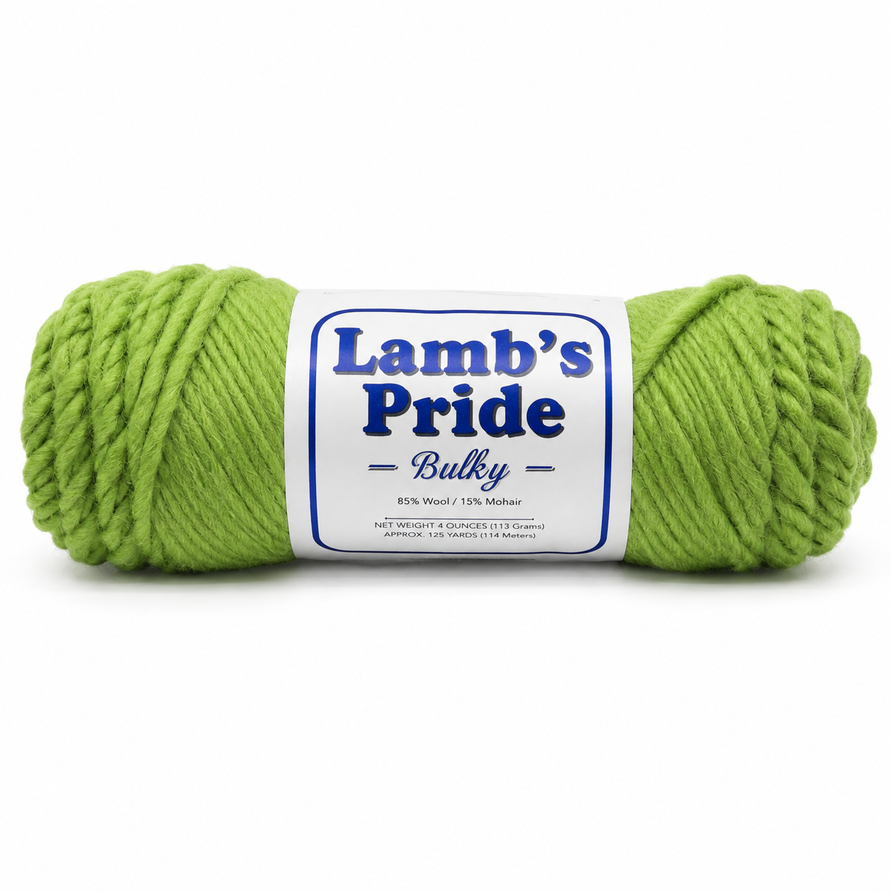 Brown Sheep Lamb’s Pride Bulky yarn skein on a white background showing the thicker yarn structure and authentic product label.