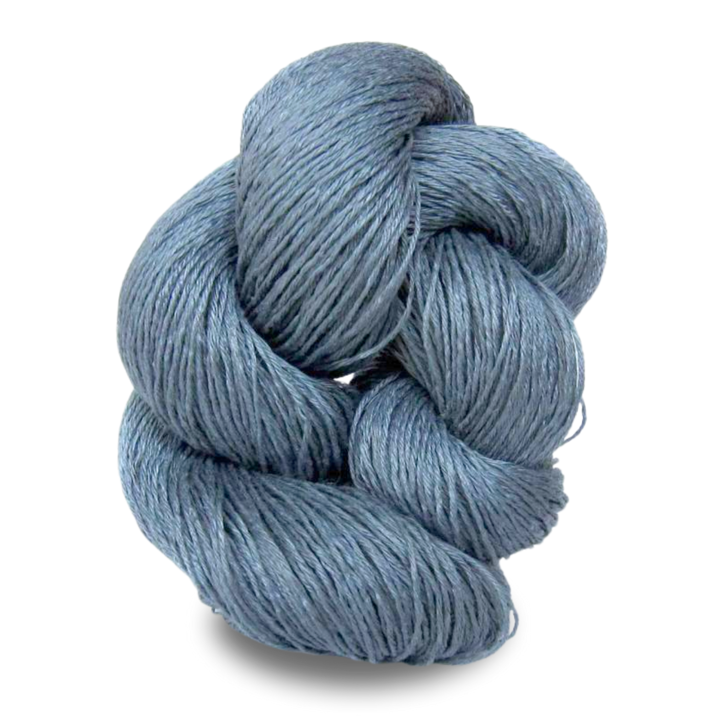 A dusty heather grey Euroflax 14/4 sport weight linen yarn skein with soft blended flecks.
