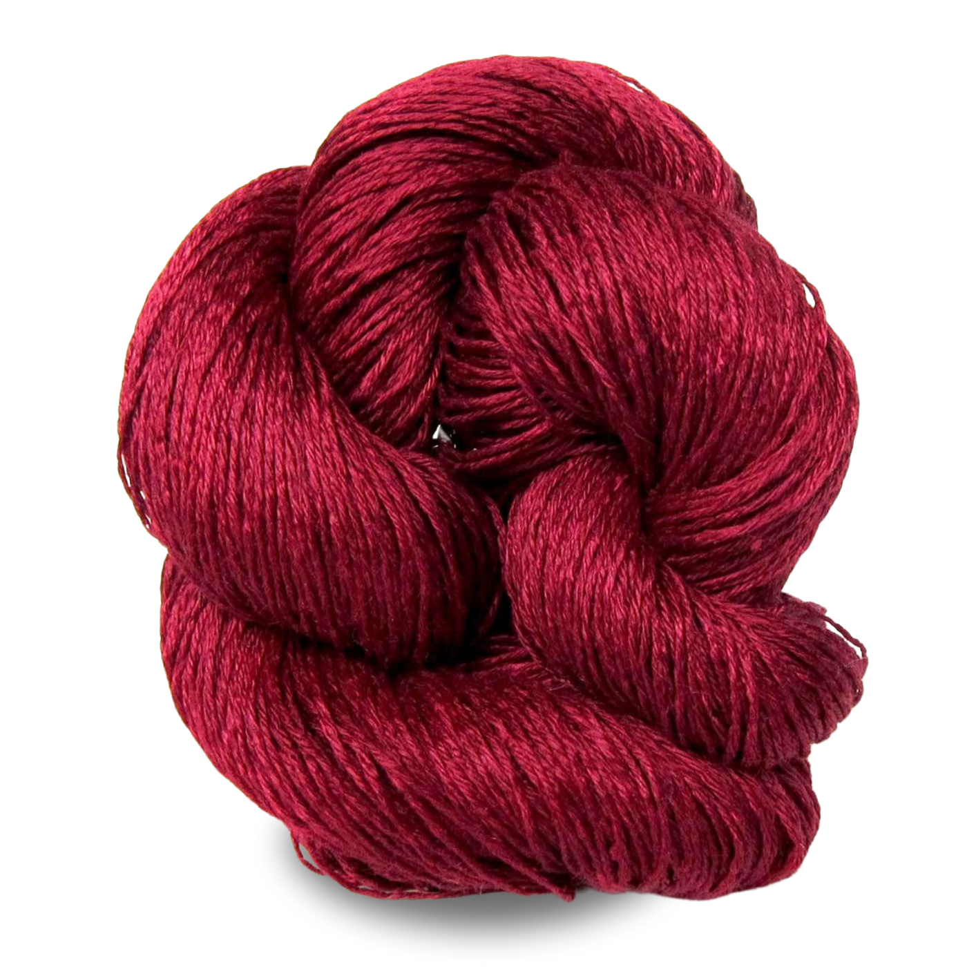 A deep burgundy red Euroflax 14/4 linen yarn skein for rich-toned garments with long-lasting drape.