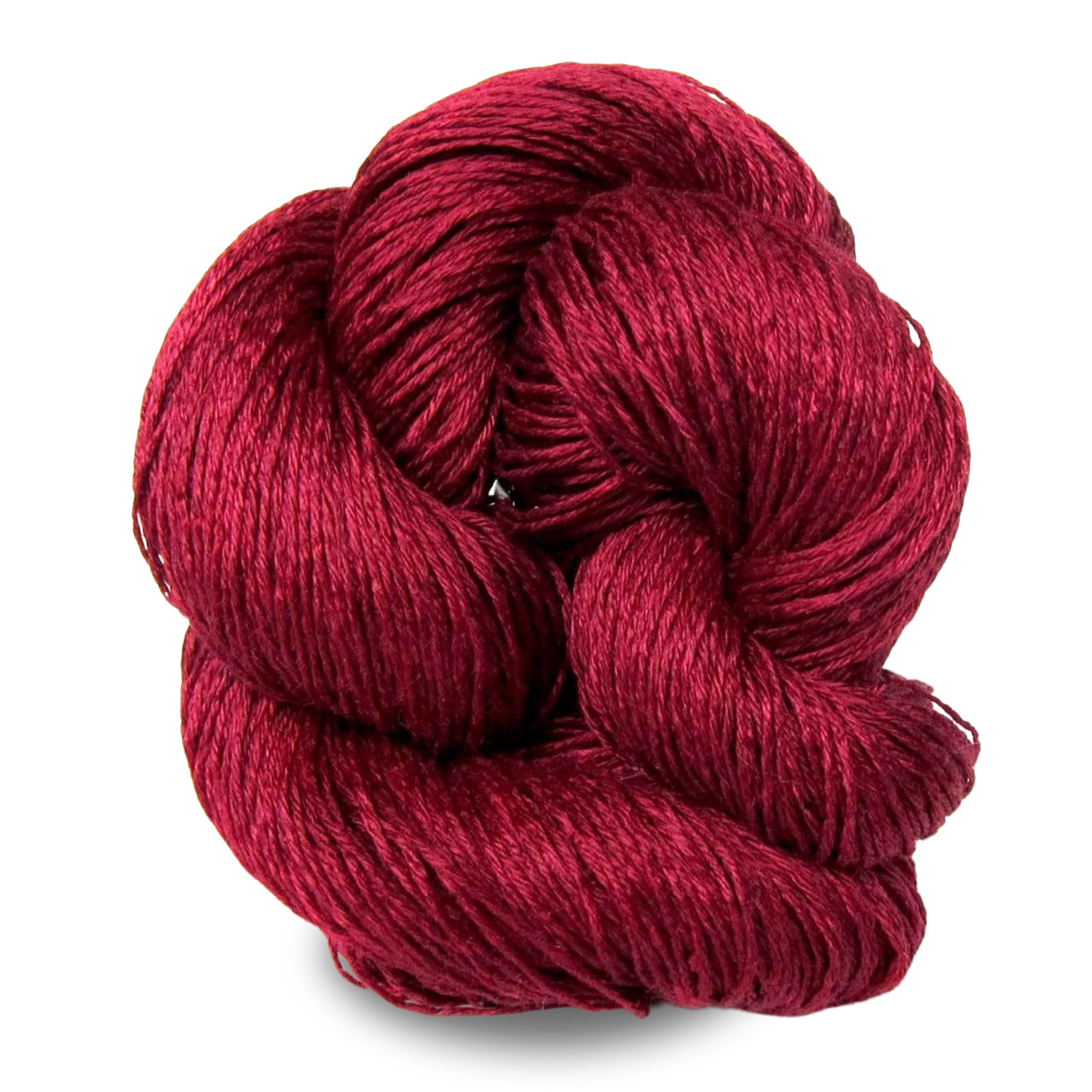 A deep burgundy red Euroflax 14/4 linen yarn skein for rich-toned garments with long-lasting drape.