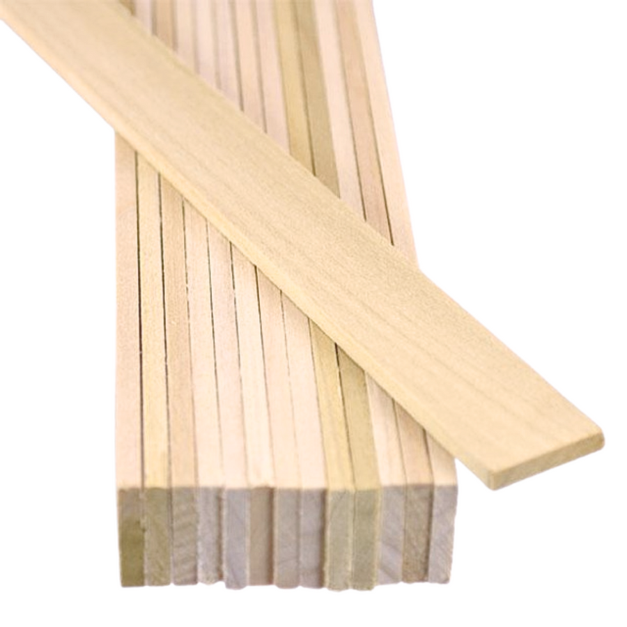 Close-up of a bundle of twelve Leclerc wooden warp sticks stacked to show slim profile, smooth grain, and weaving accessory detail