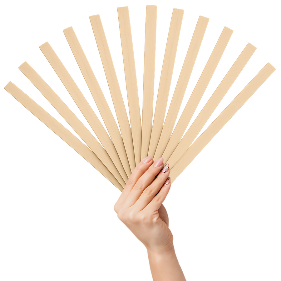 Hand holding twelve Leclerc wooden warp sticks fanned out for even warp tension and precise weaving tool placement