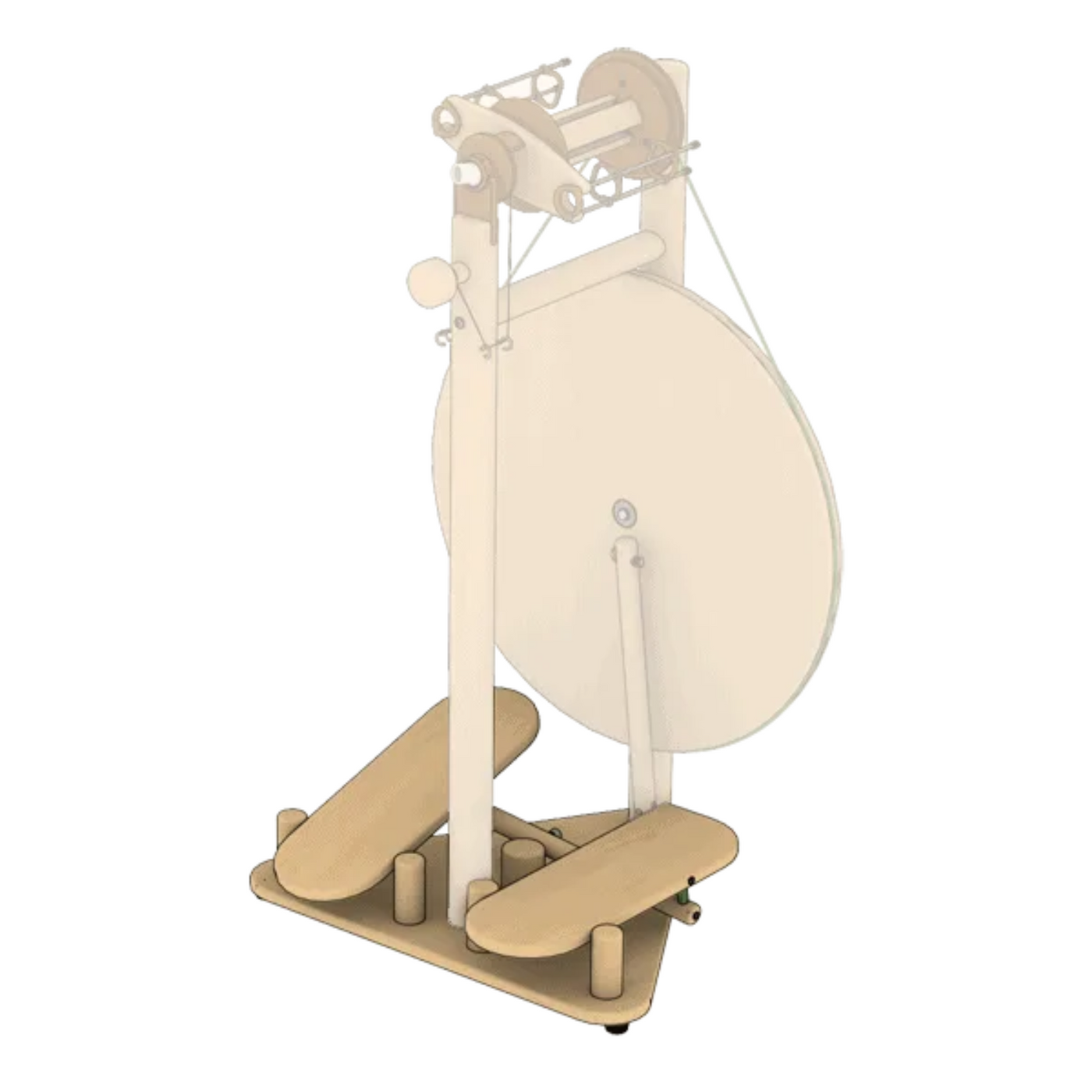 Lojan Travel Buddy spinning wheel with double treadles installed—ergonomic upgrade for smoother, two-foot treadling.