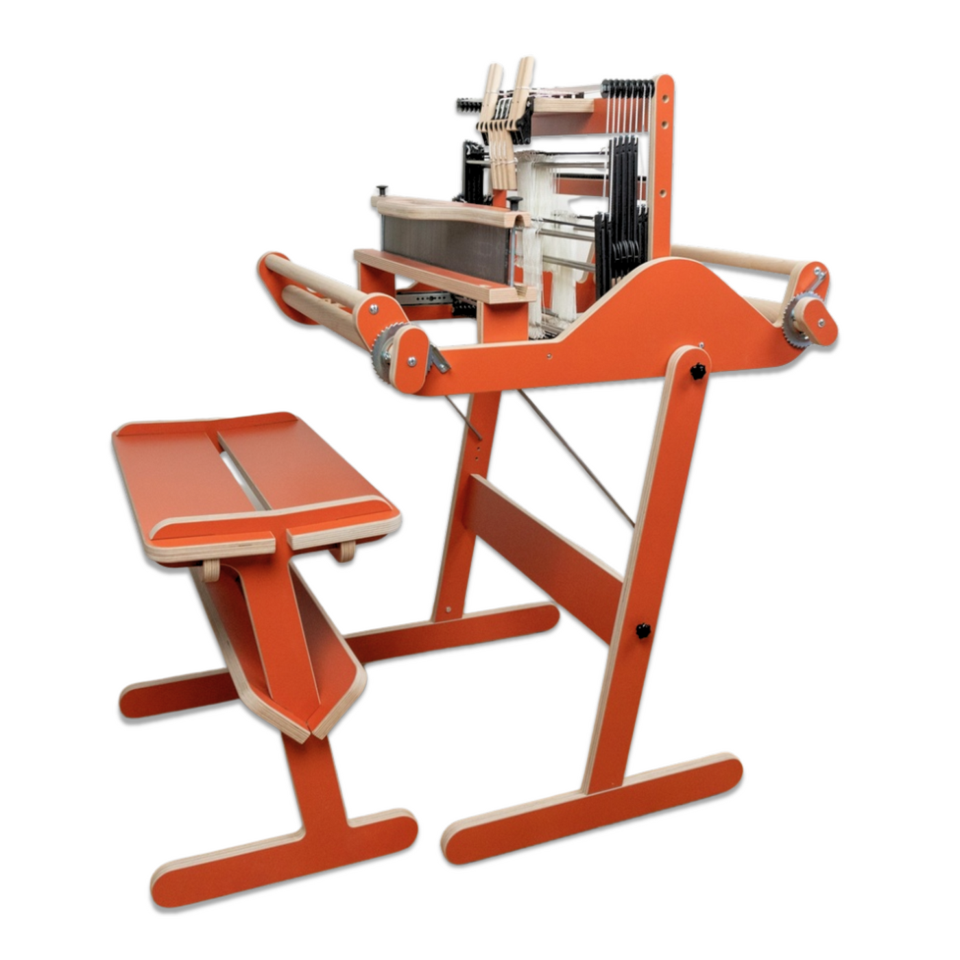 Louet Harmony Table Loom Complete Set in Terracotta on a white background, highlighting its vibrant color and modern design.