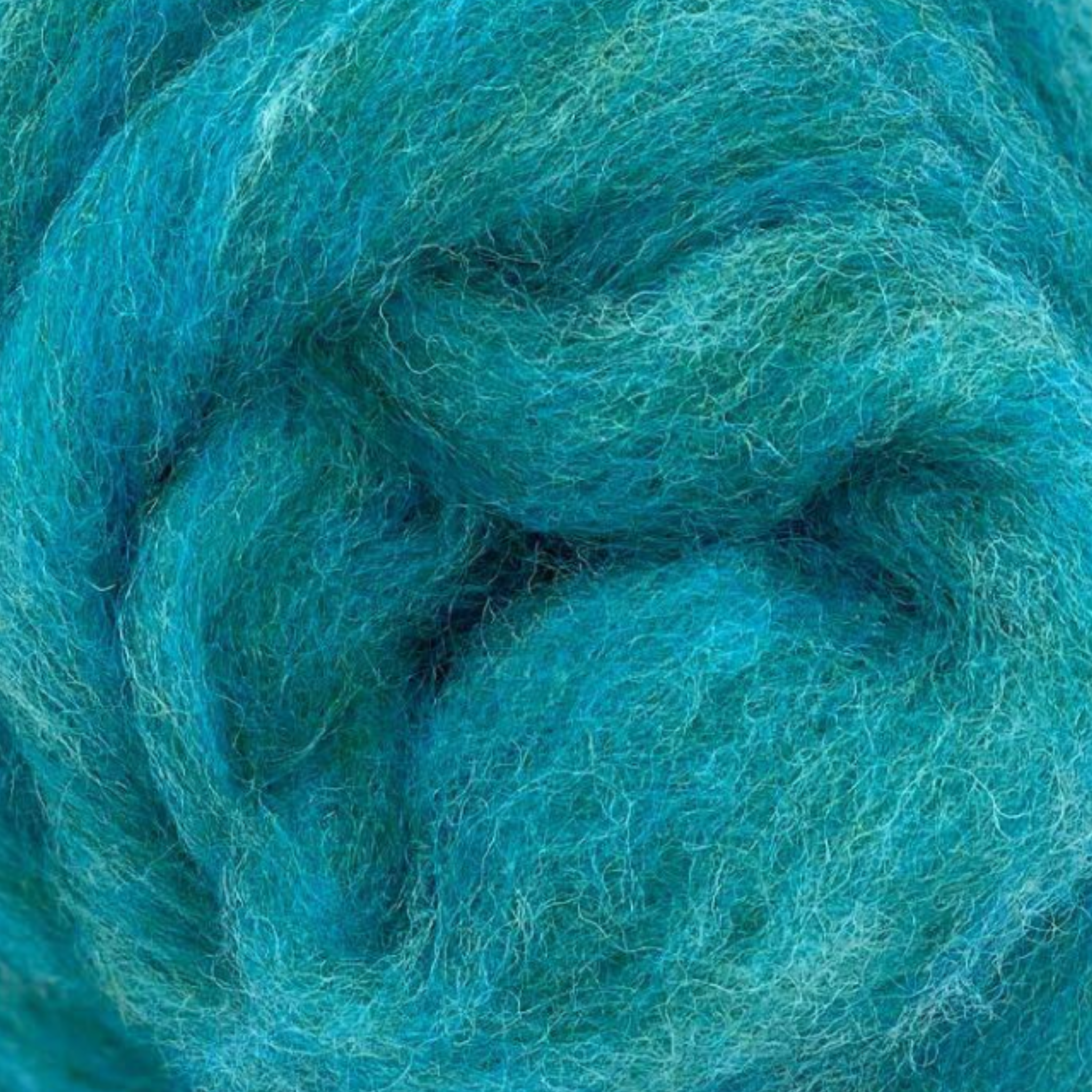 Bubblegum color from Revolution Fibers Ocean Blues Corriedale Wool Sliver, highlighting the blue-green pastel shade for beach glass-inspired crafts and ocean fiber art.