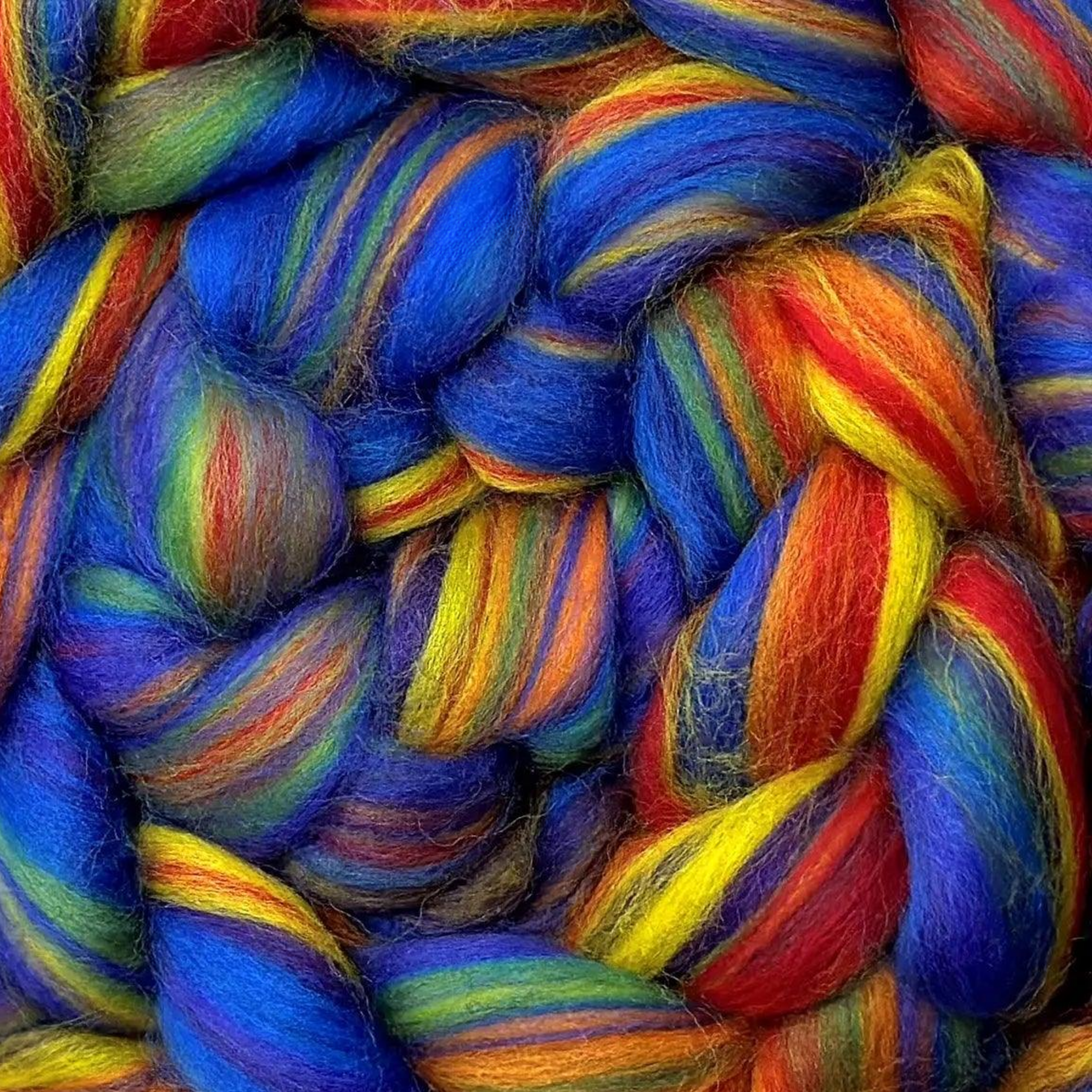“Rainbow” Luminoso 23 micron merino roving—bold primary mix for spinning, wet felting, needle felting