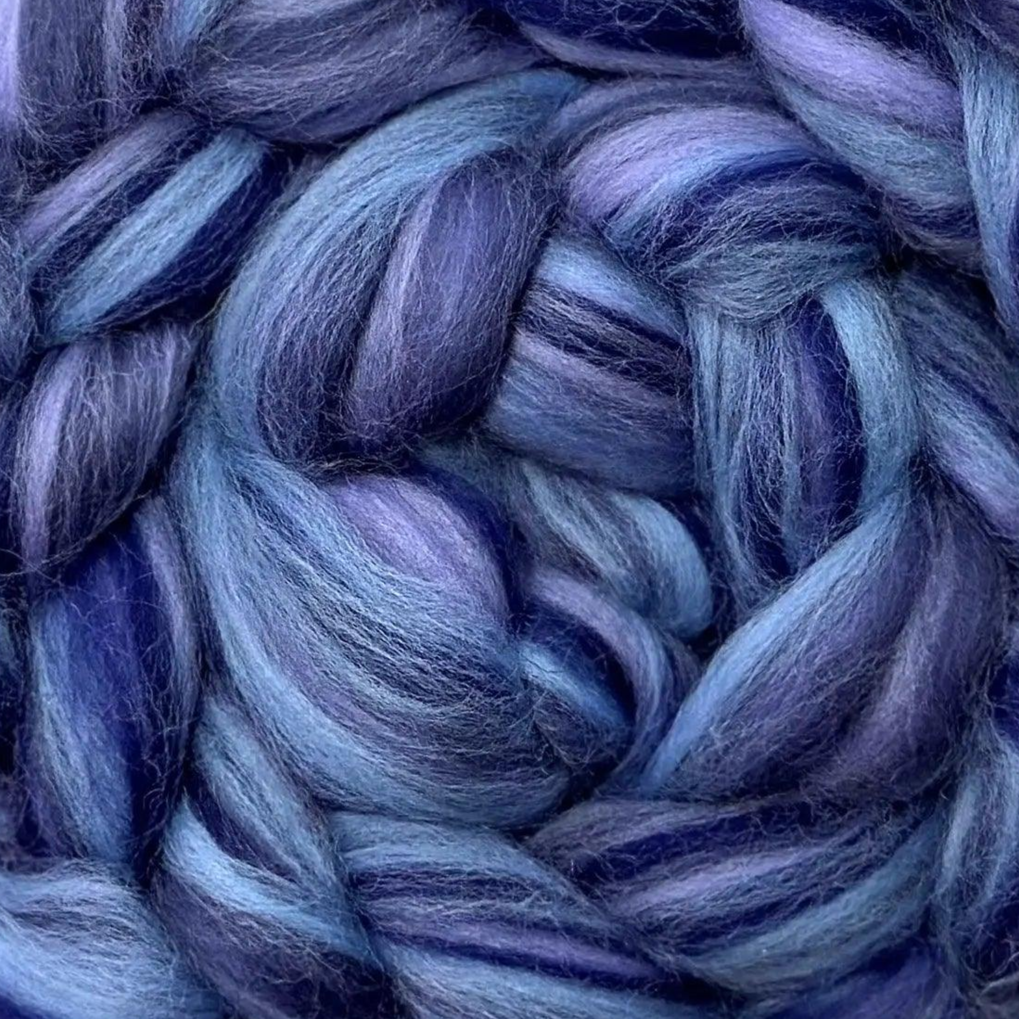 “Typhoon” Luminoso merino roving—stormy indigo-grey mix, premium felting & spinning fiber