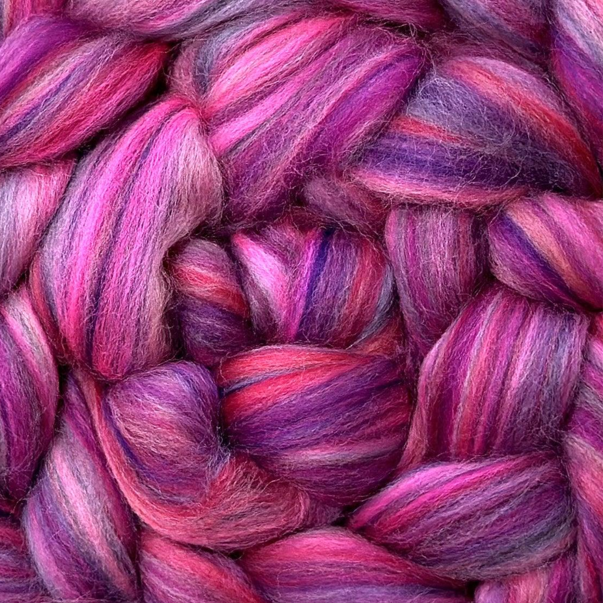 “Whisper” Luminoso merino roving—lavender & dusty rose shades for luxury yarn, wet-felting art