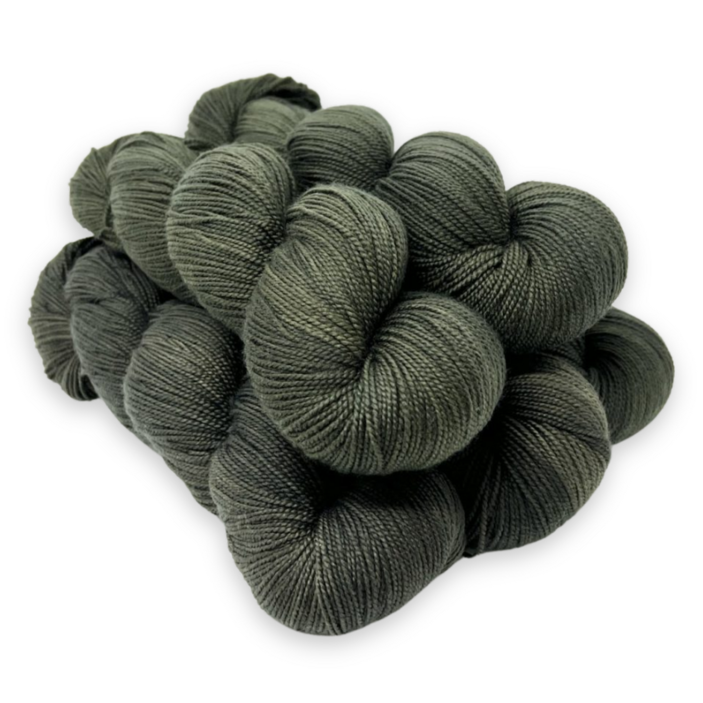 'Olive You More' – muted green fingering yarn hand-dyed by Revolution Fibers in Baah La Jolla superwash merino.