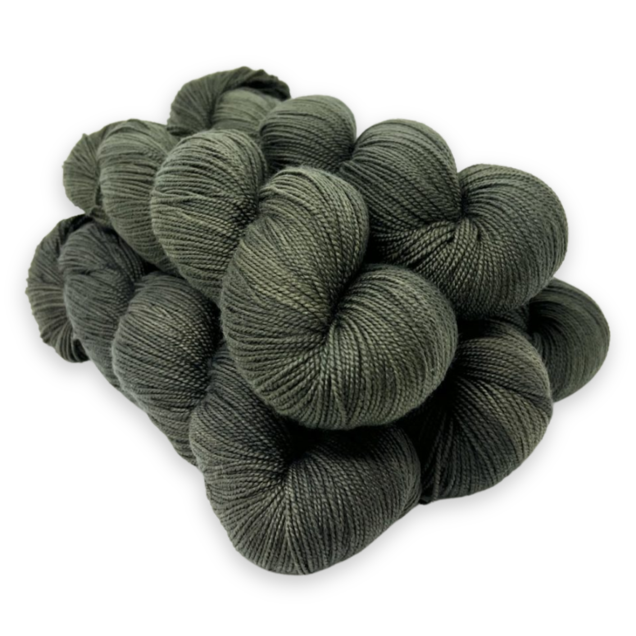 'Olive You More' – muted green fingering yarn hand-dyed by Revolution Fibers in Baah La Jolla superwash merino.