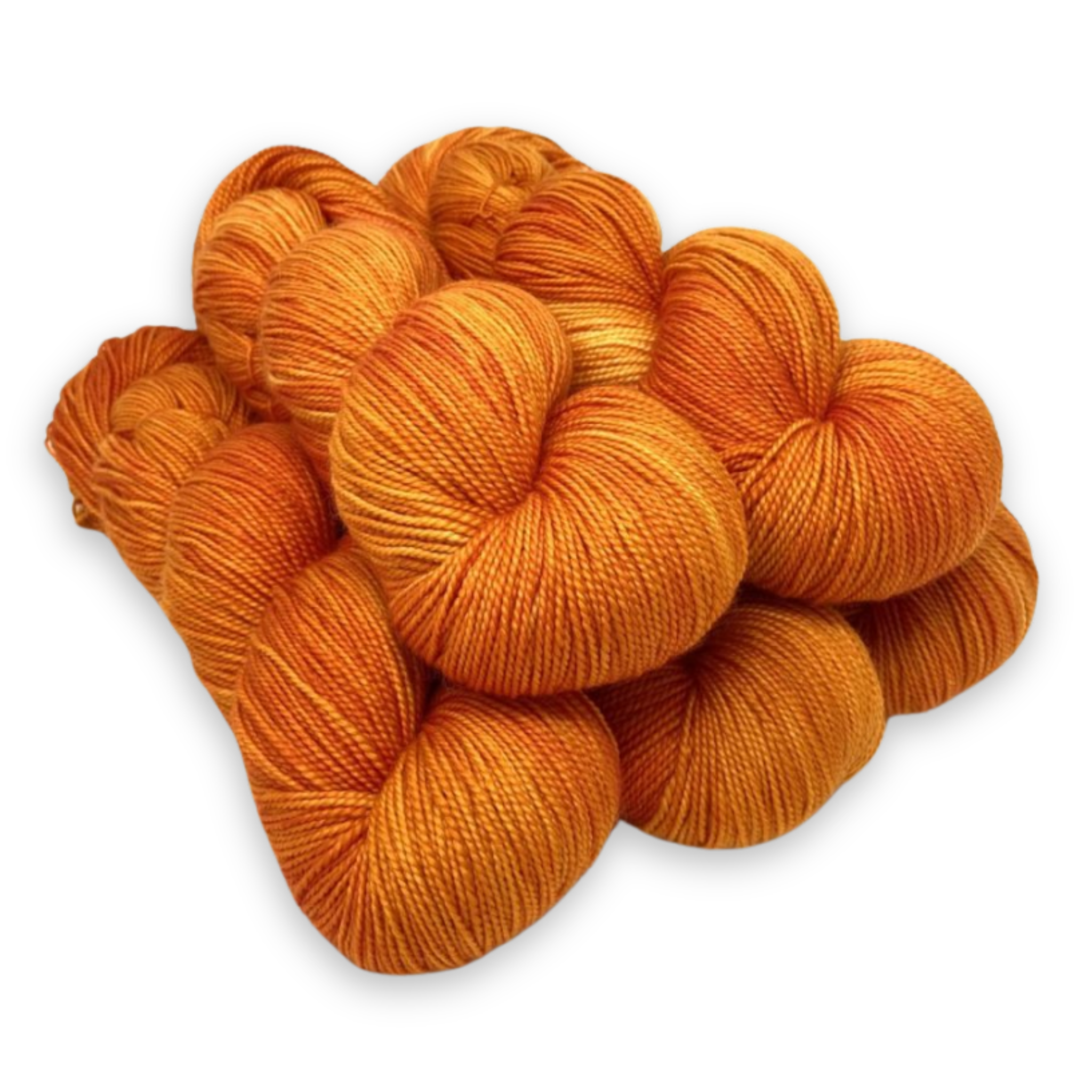 'Casablanca' – spicy orange-gold hand-dyed merino yarn in Baah La Jolla's fingering collection at Revolution Fibers.