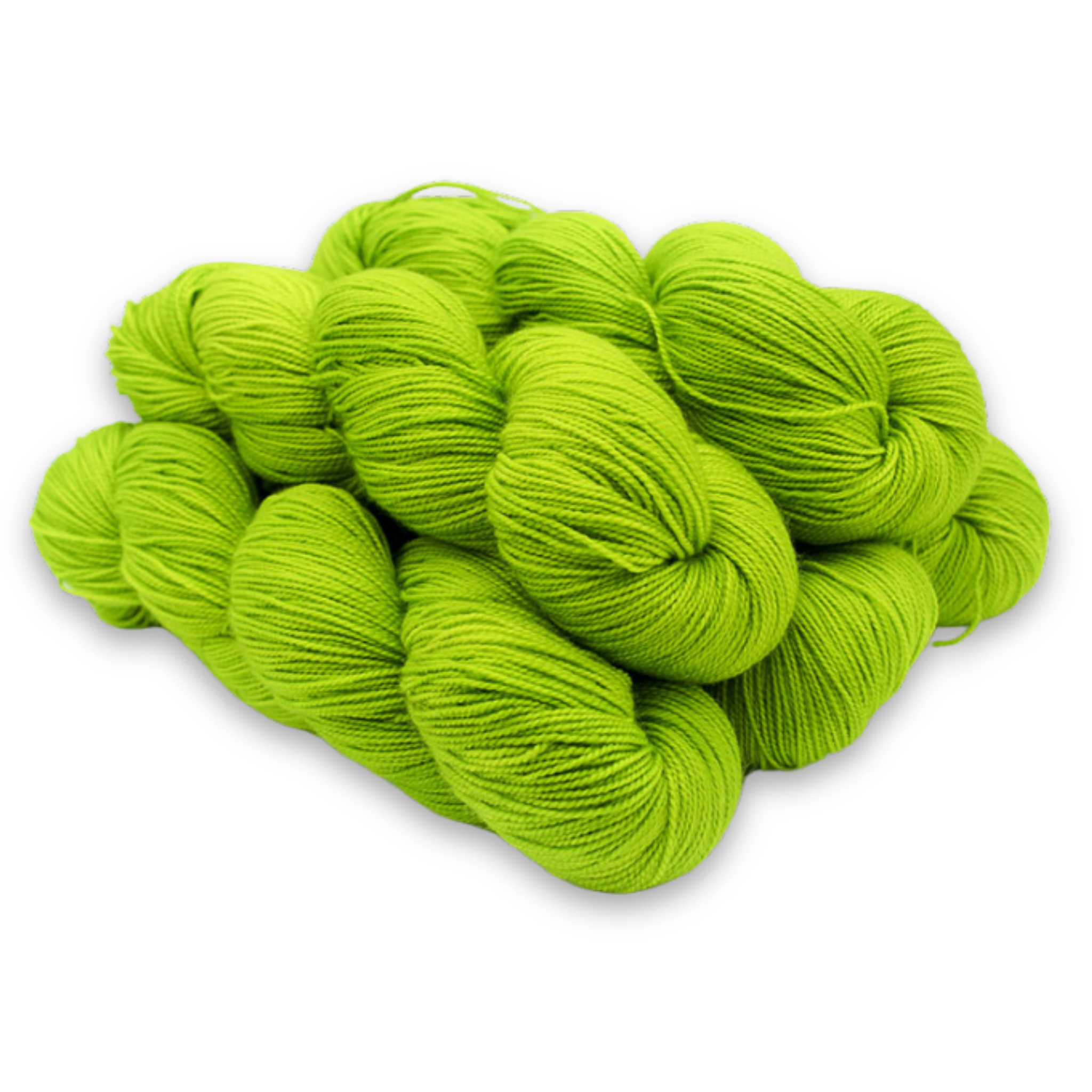 'Tequila Lime' – vibrant electric green shade in Baah La Jolla Fingering Weight Hand-Dyed Yarn from Revolution Fibers.