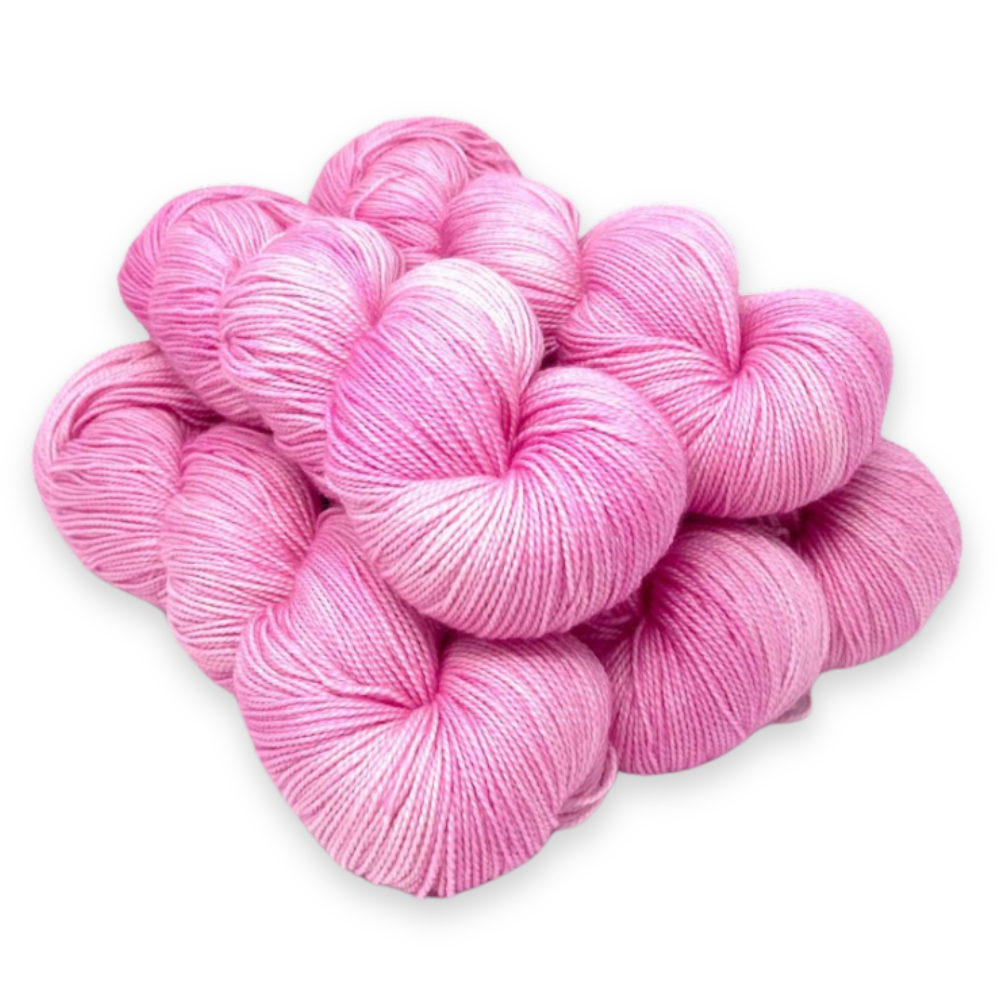 'Pink Nail Polish' – vivid bubblegum pink shade of Baah La Jolla Yarn by Revolution Fibers in fingering weight superwash merino.