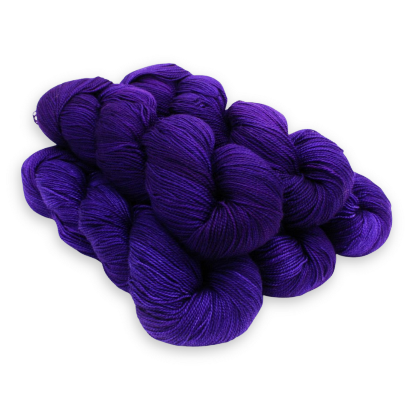 'Winter Purple' – deep violet tone in Revolution Fibers Baah La Jolla superwash merino yarn, fingering weight and richly hand-dyed.