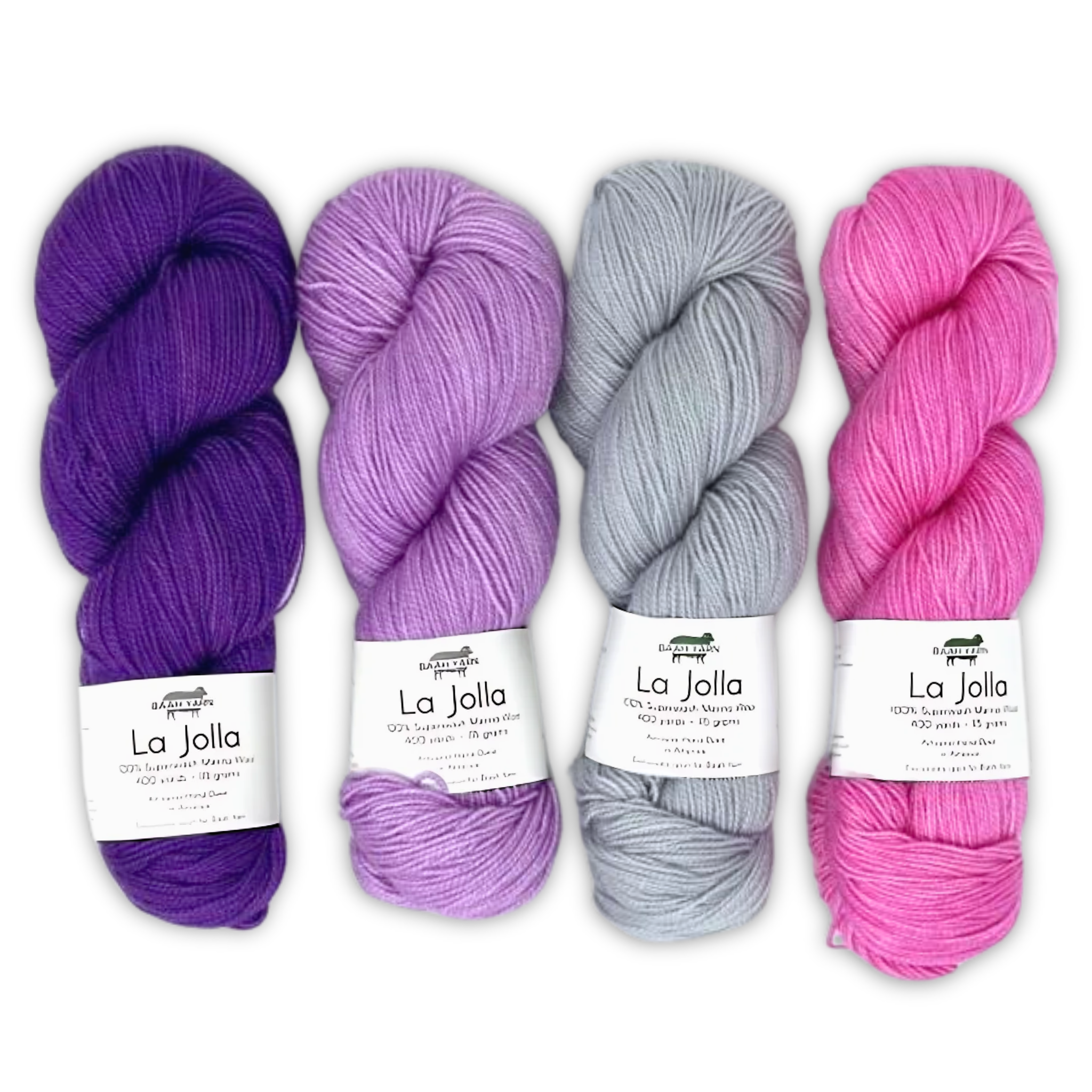 Revolution Fibers Baah La Jolla Fingering Weight Hand-Dyed Superwash Merino Yarn – La jolla yarn trio in purple, lilac, and pink color pack