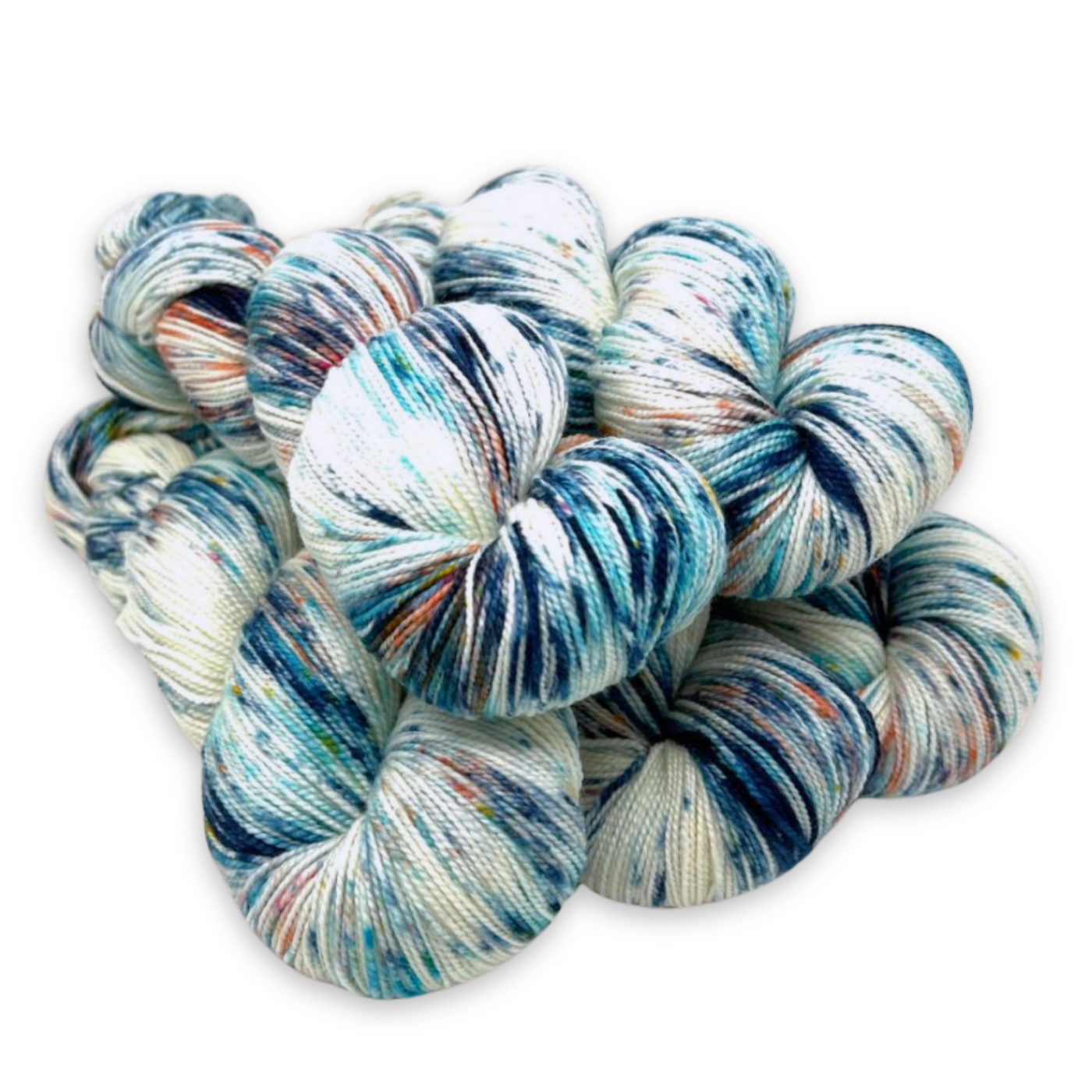 'Berry Swirl' – bright pink and blue variegation in Revolution Fibers Baah La Jolla Fingering Weight Superwash Merino Yarn.