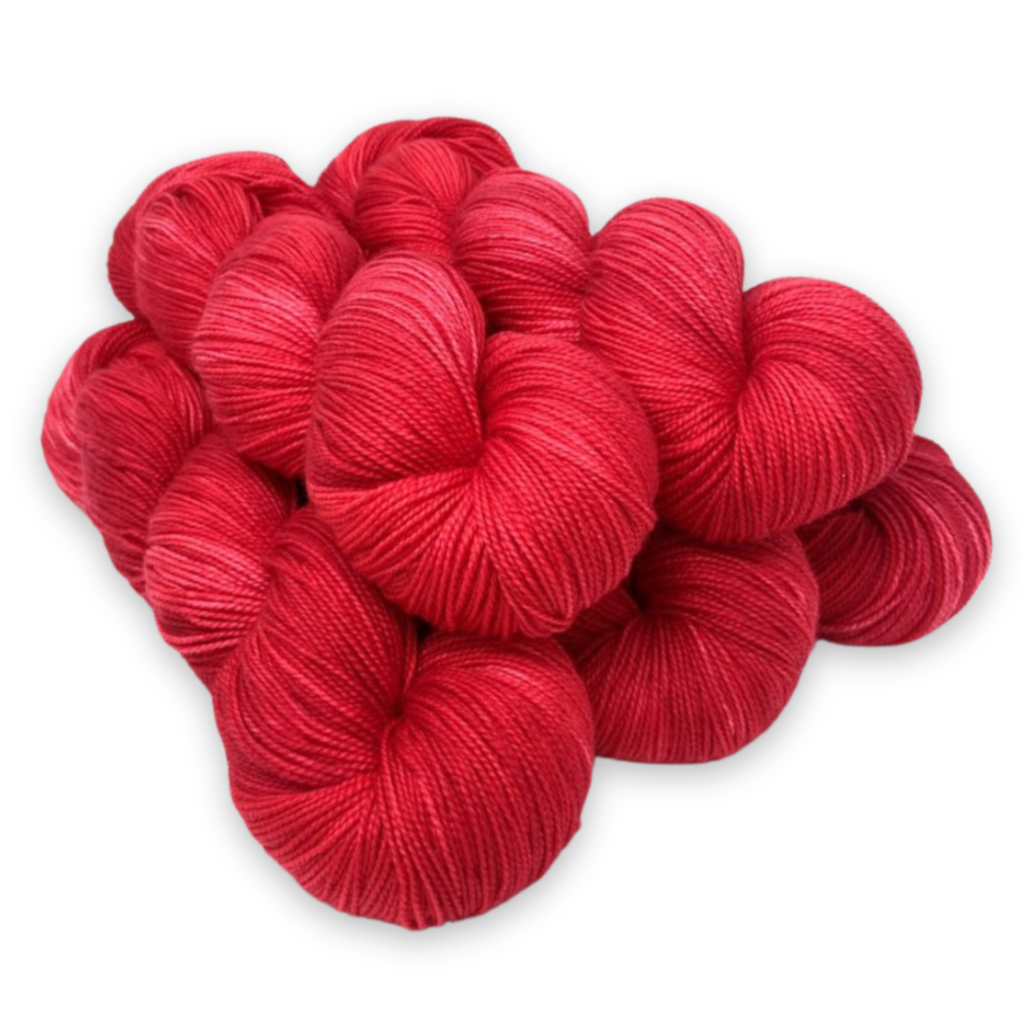 'Venetian Red' – rich red superwash merino wool yarn from Revolution Fibers' Baah La Jolla hand-dyed fingering collection.