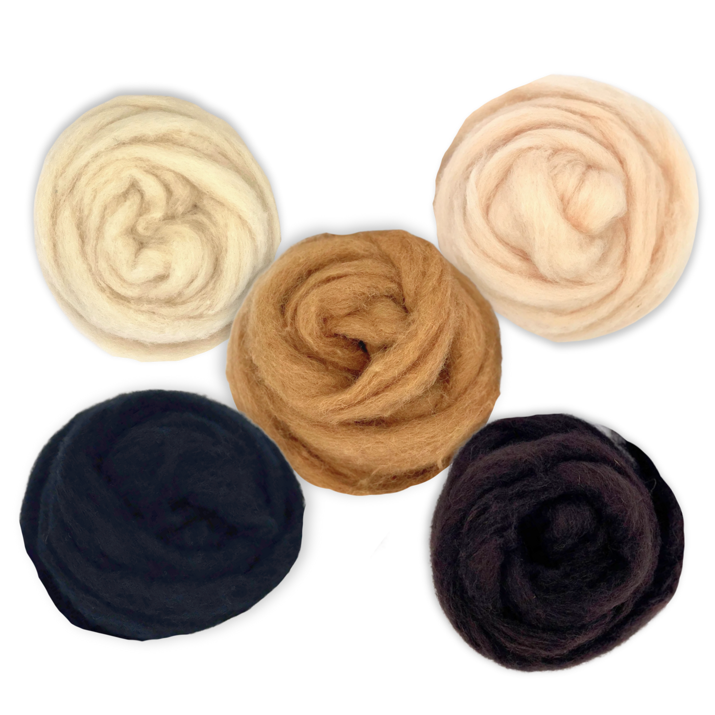 Group of Revolution Fibers Critter Classics Corriedale Wool Sliver rolls – premium animal fur tone fiber for realistic felting, spinning, and blending in fiber art.