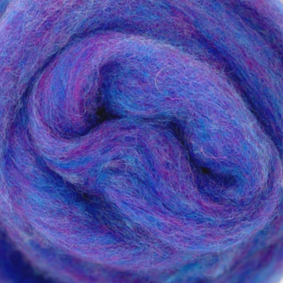 Detailed Parma Violet wool sliver from Revolution Fibers Fairytale Pastels Carded Corriedale Collection.
