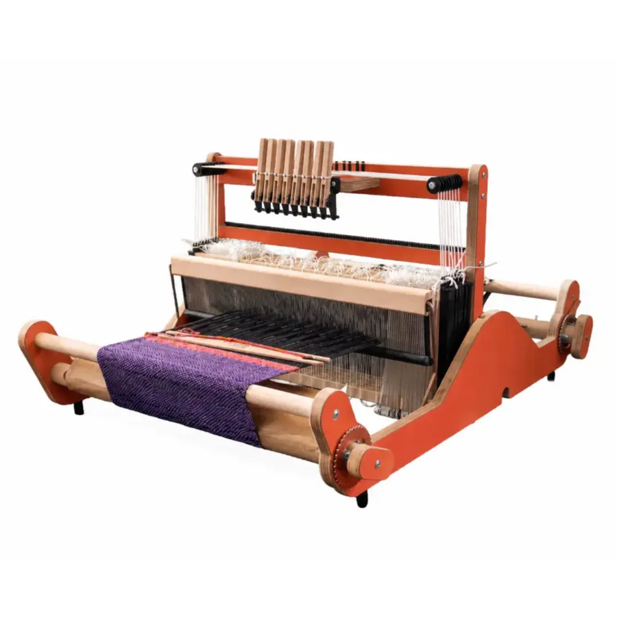 Revolution Fibers Louet Harmony 50-8 Table Loom in Terracotta with 20 inch weaving width, 8 shafts, and floating beater.