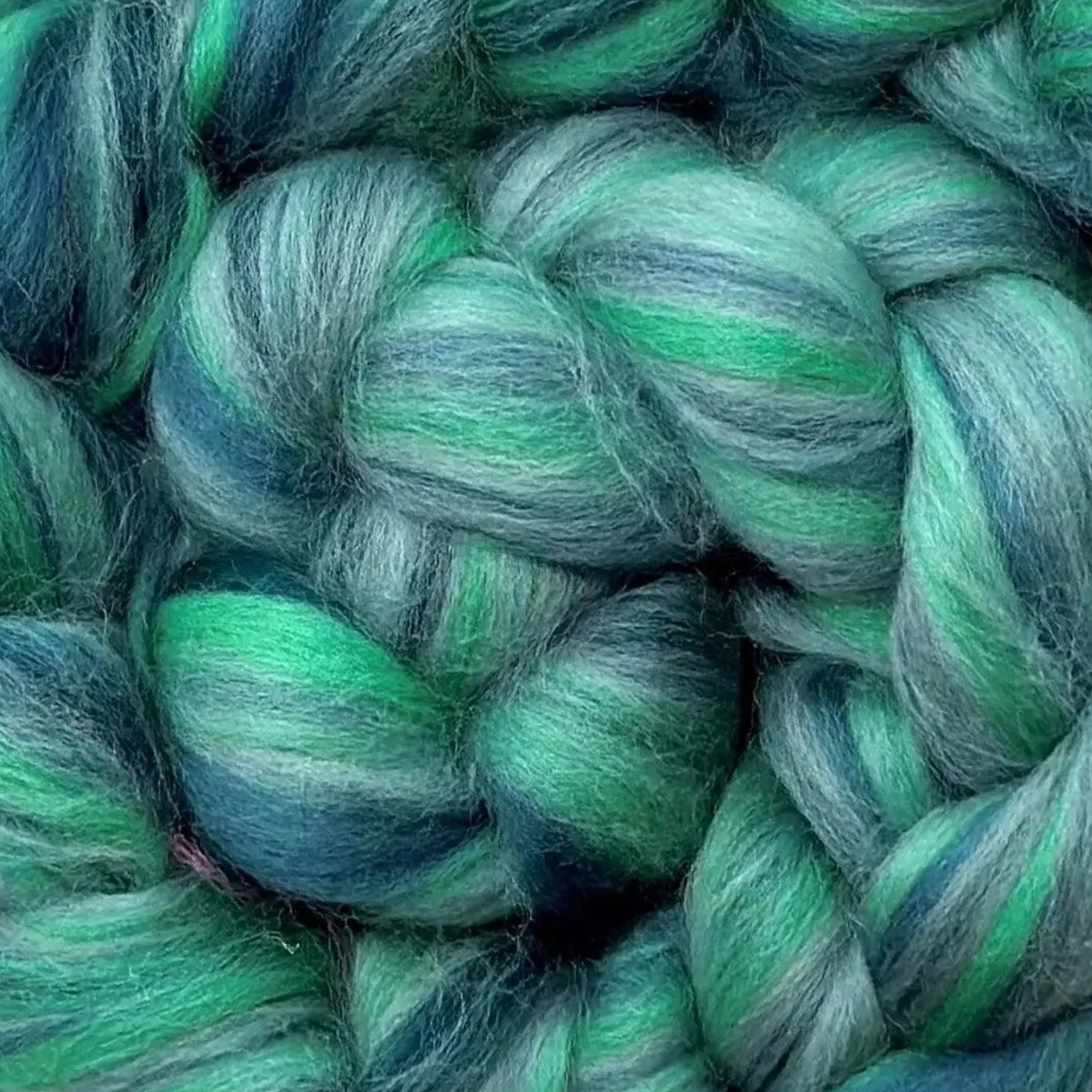 “Harmony” Northern Lights merino roving—turquoise & teal mix, smooth combed top for art-yarn & crafts
