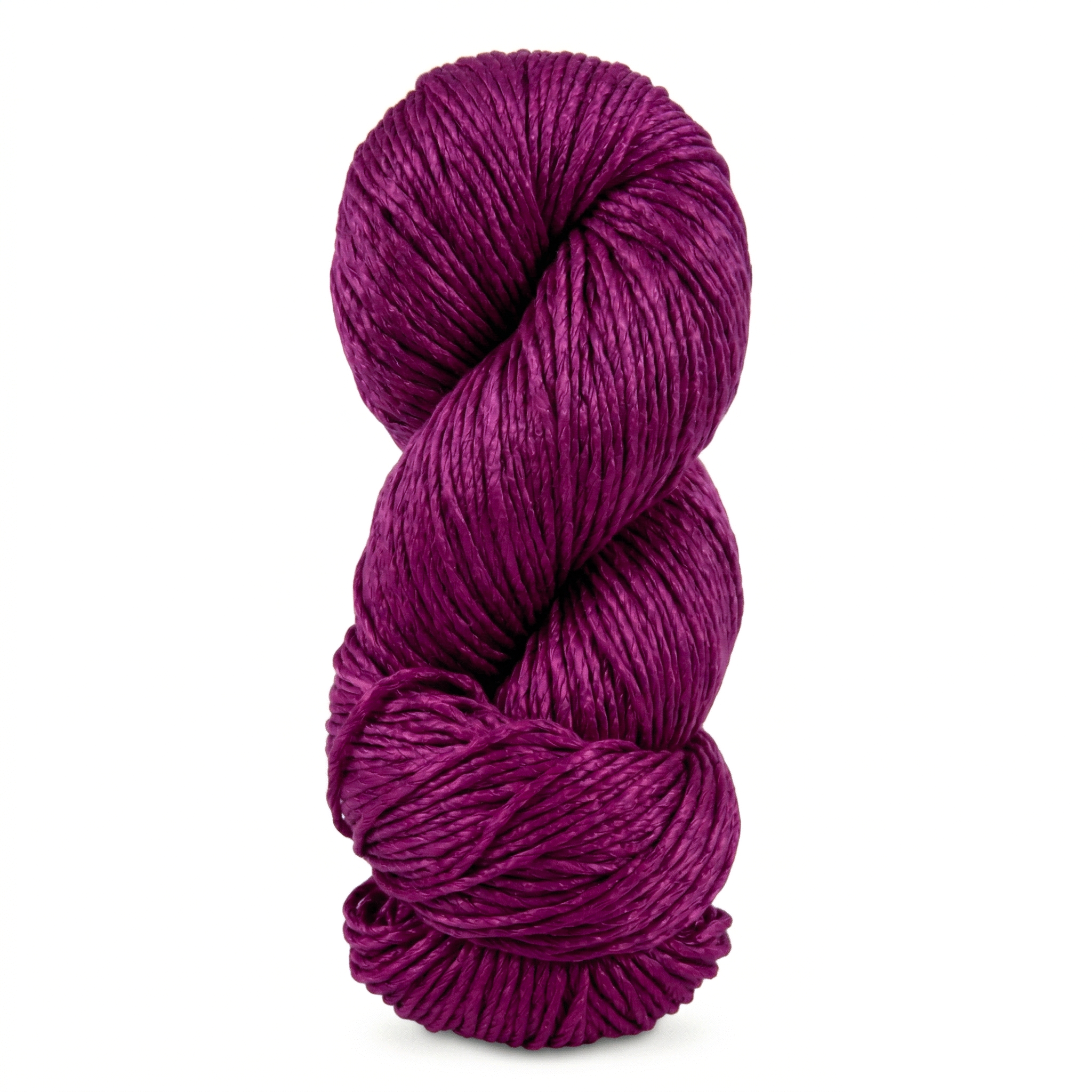 Hero shot of Revolution Fibers Regal Mulberry Silk Yarn in Passionberry, a saturated pink-berry silk yarn with a luminous surface and elegant worsted weight structure.