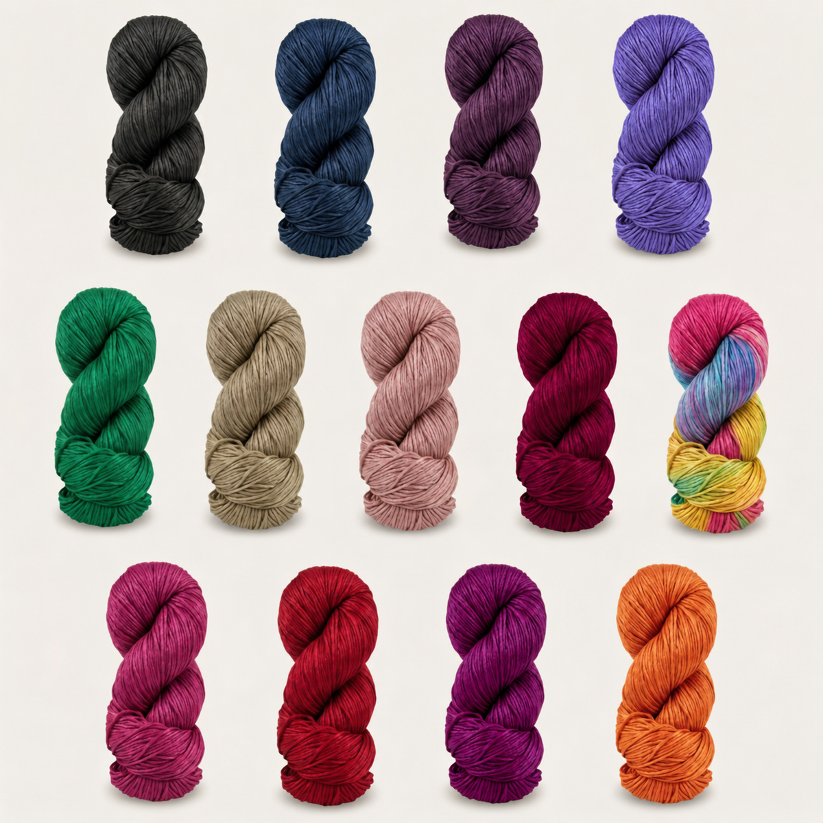 Revolution Fibers Regal Mulberry Silk Yarn color lineup shown in a premium grouped product image featuring all available worsted weight silk colorways.