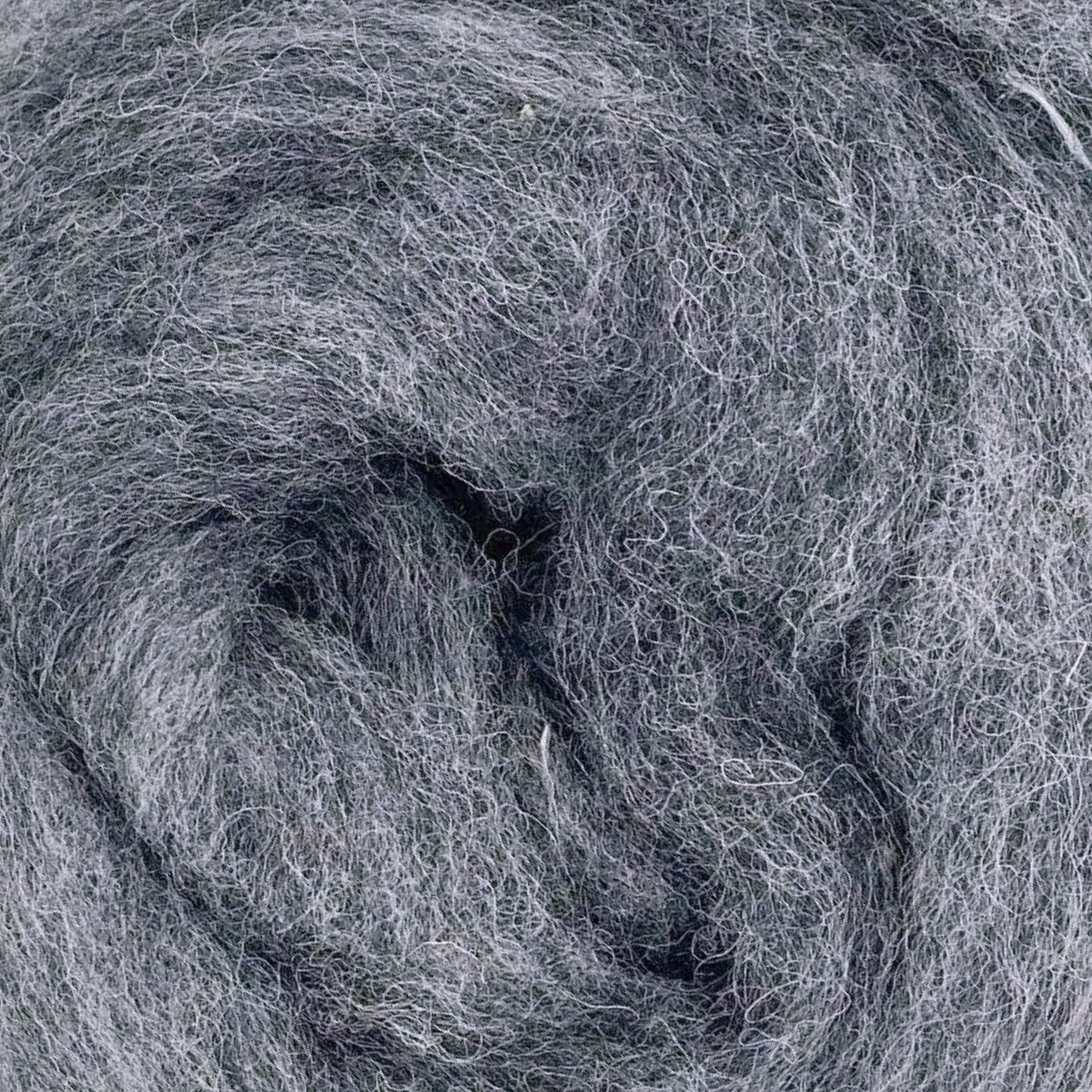 Revolution Fibers Shadowlands Carded Corriedale Wool Sliver – Tornado colorway, single roll of dark gray wool fiber for felting, spinning, and weaving.