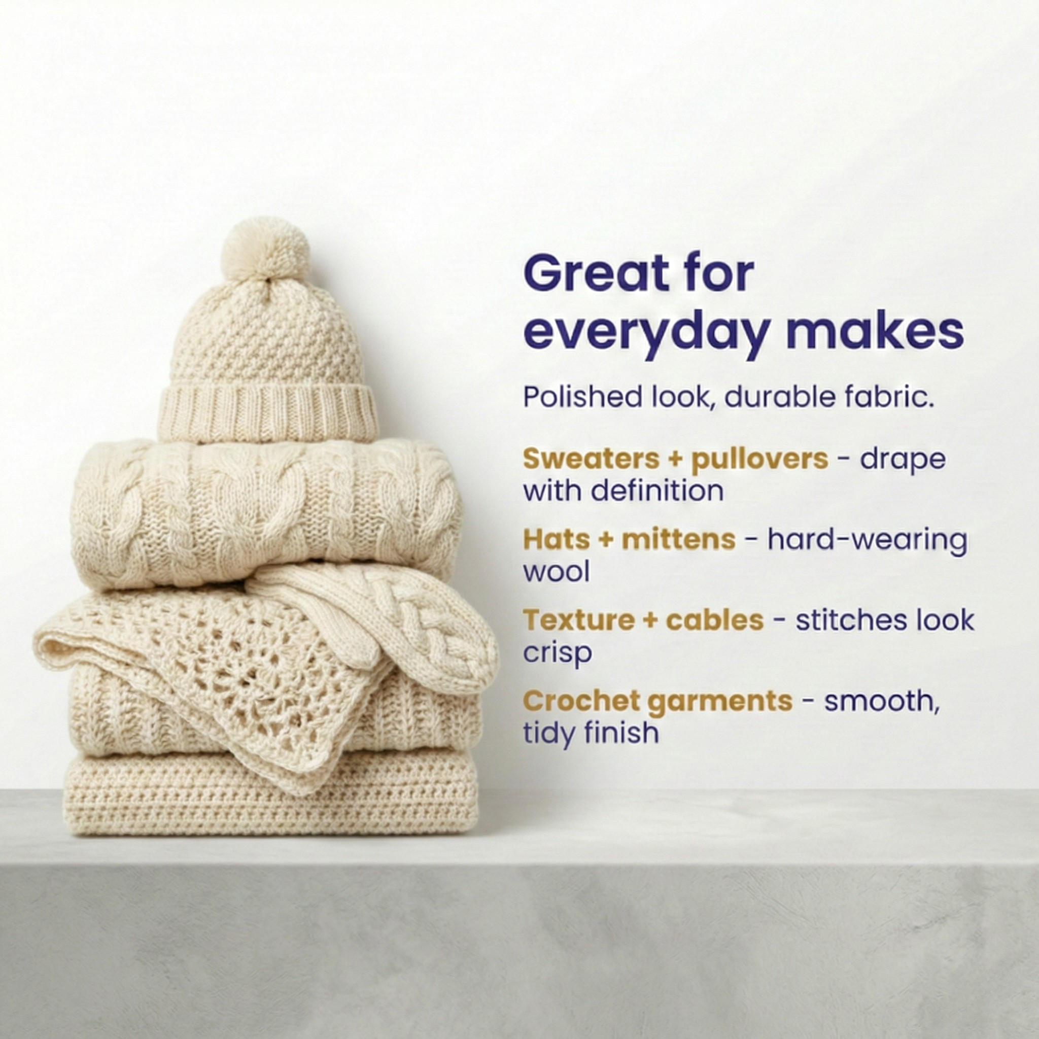 Close-up of undyed Blue Faced Leicester worsted yarn showing smooth twist, even strands, and natural cream longwool texture.