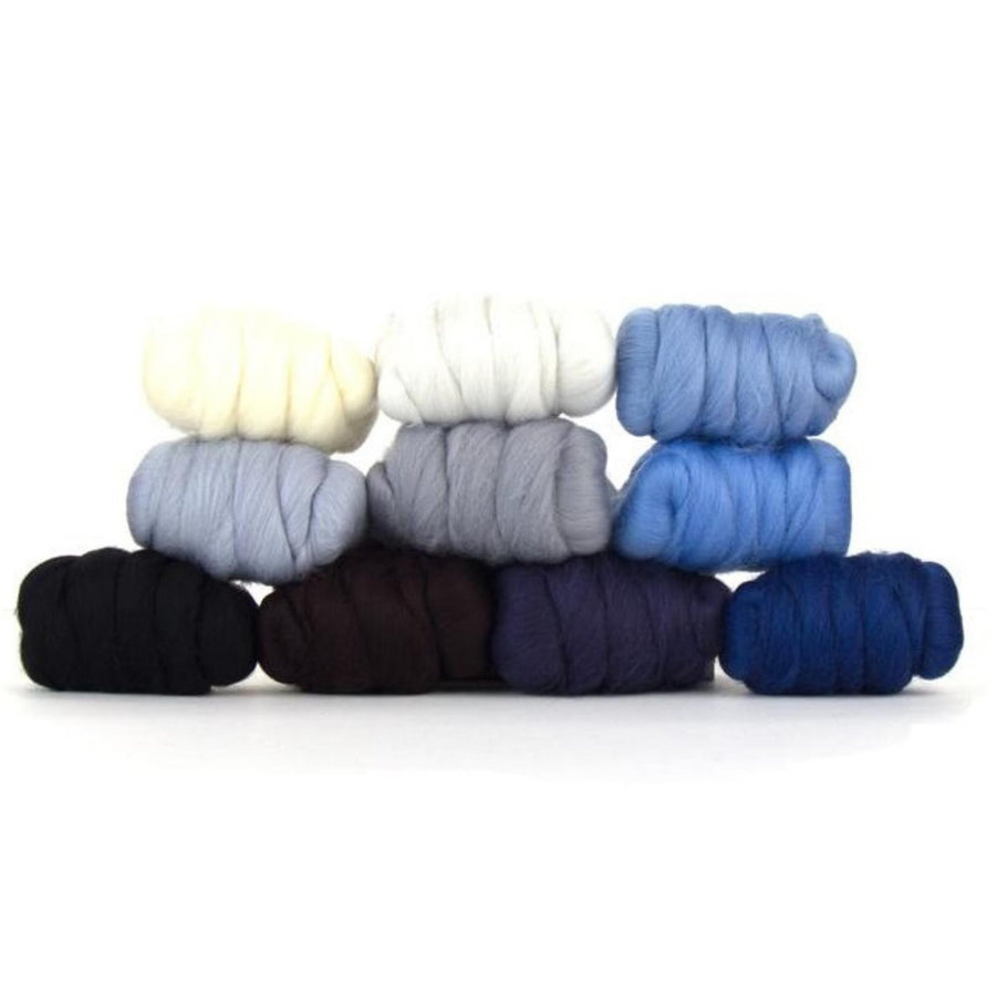 Mixed Merino Wool Variety Pack | Glacier Chill (Multicolored) 250 Grams, 23 Micron-Wool Roving-Revolution Fibers-Revolution Fibers