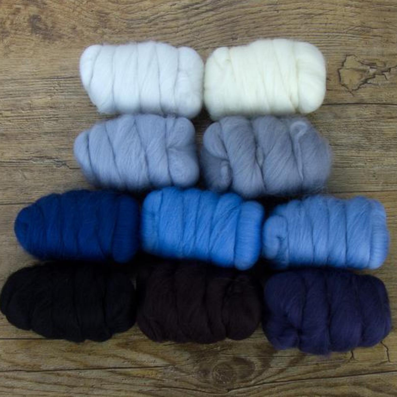 Mixed Merino Wool Variety Pack | Glacier Chill (Multicolored) 250 Grams, 23 Micron-Wool Roving-Revolution Fibers-Revolution Fibers