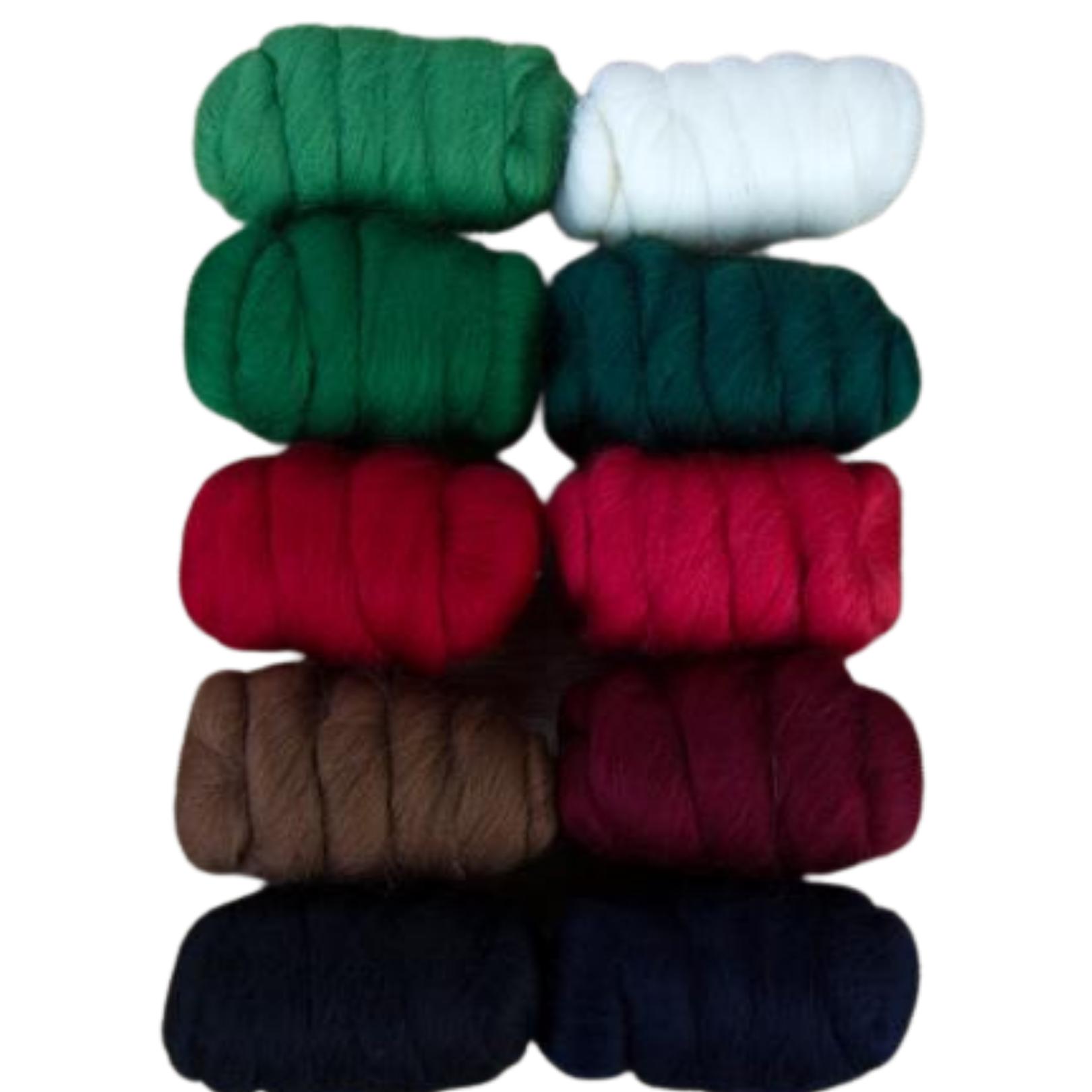 Mixed Merino Wool Variety Pack | Holiday Cheer (Multicolored) 250 Grams, 23 Micron-Wool Roving-Revolution Fibers-Revolution Fibers