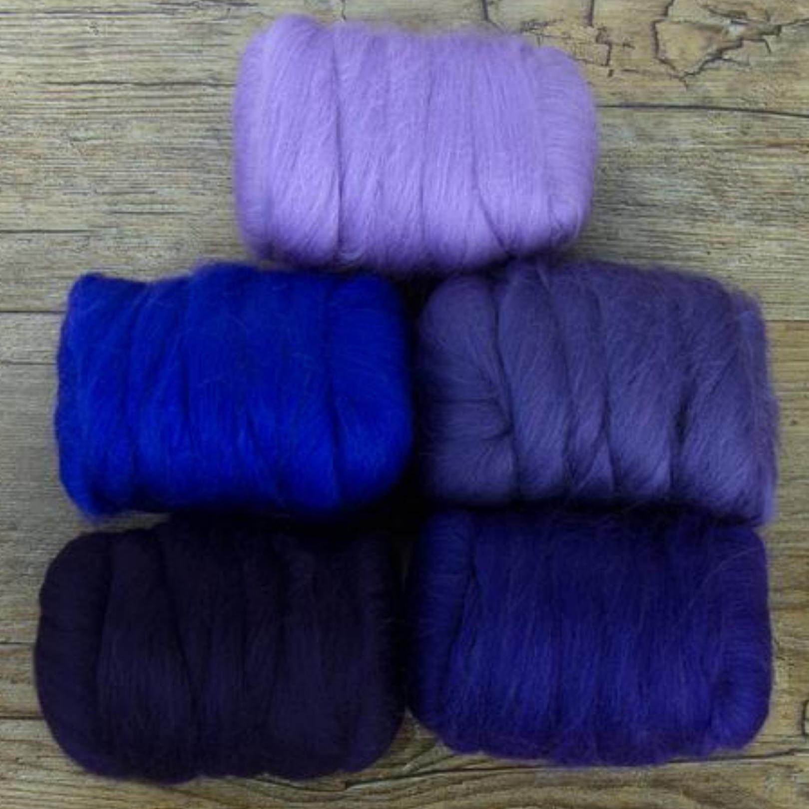 Mixed Merino Wool Variety Pack | Purple Disco (Purples) 250 Grams, 23 Micron-Wool Roving-Revolution Fibers-Revolution Fibers