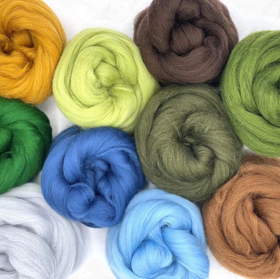 Mixed Merino Wool Variety Pack | Countryside Drive (Multicolored) 250 Grams, 23 Micron-Wool Roving-Revolution Fibers-Revolution Fibers