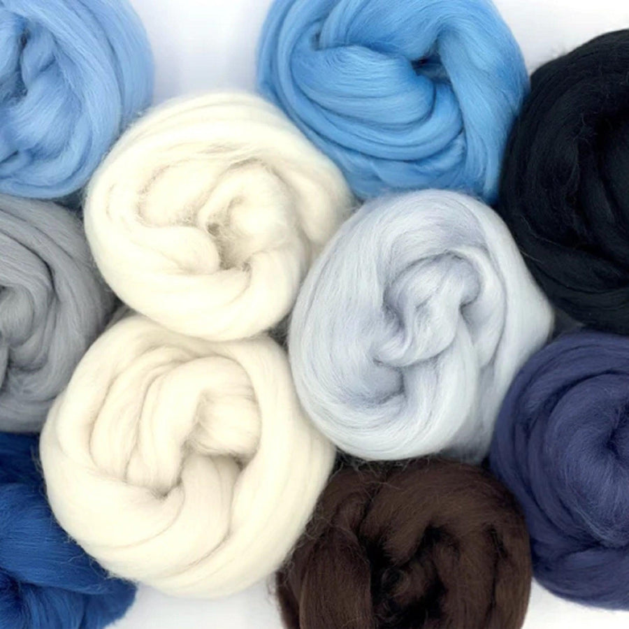 Mixed Merino Wool Variety Pack | Glacier Chill (Multicolored) 250 Grams, 23 Micron-Wool Roving-Revolution Fibers-Revolution Fibers