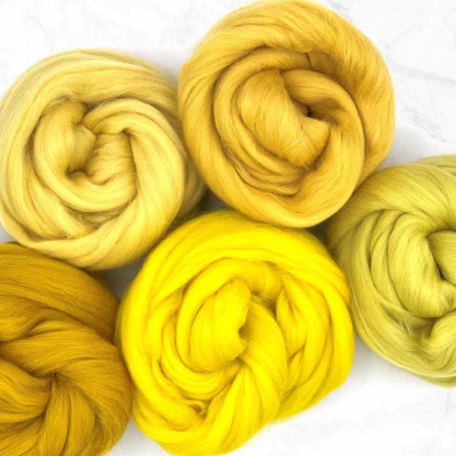 Mixed Merino Wool Variety Pack | Lemon Drop (Yellows) 250 Grams, 23 Micron-Wool Roving-Revolution Fibers-Revolution Fibers