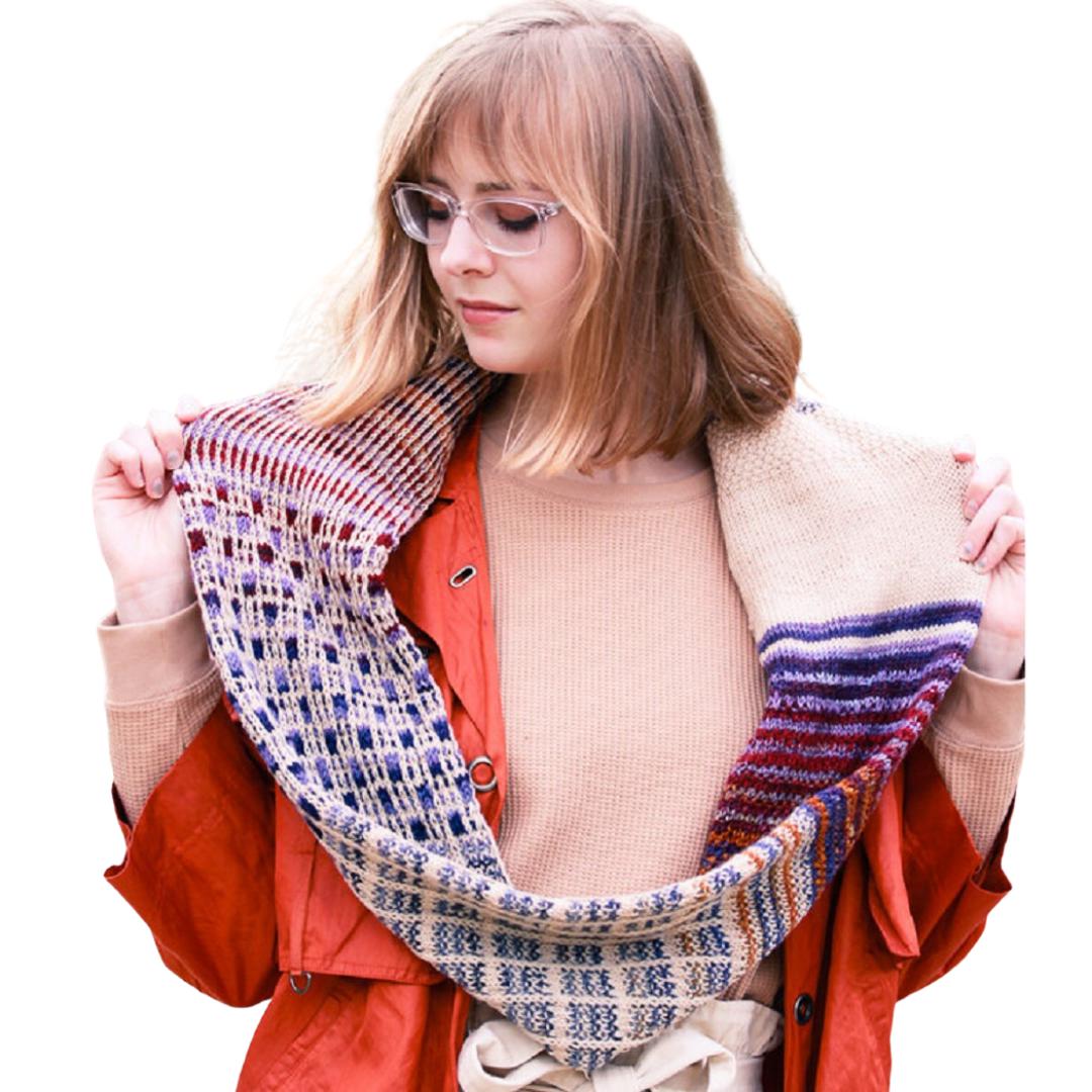 Myrsine Scarf Kit | Textile Art Using Self-Striping Yarn-Knitting Kits-Urth Yarns-Oleaster + 3017-Revolution Fibers