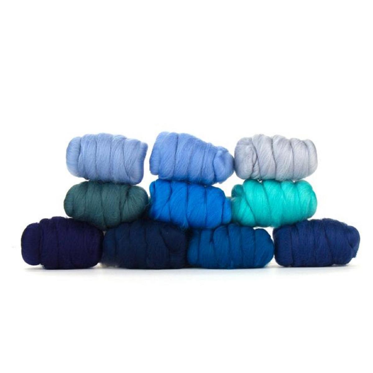 Mixed Merino Wool Variety Pack | Wooly Waves (Blues) 250 Grams, 23 Micron-Wool Roving-Revolution Fibers-Revolution Fibers