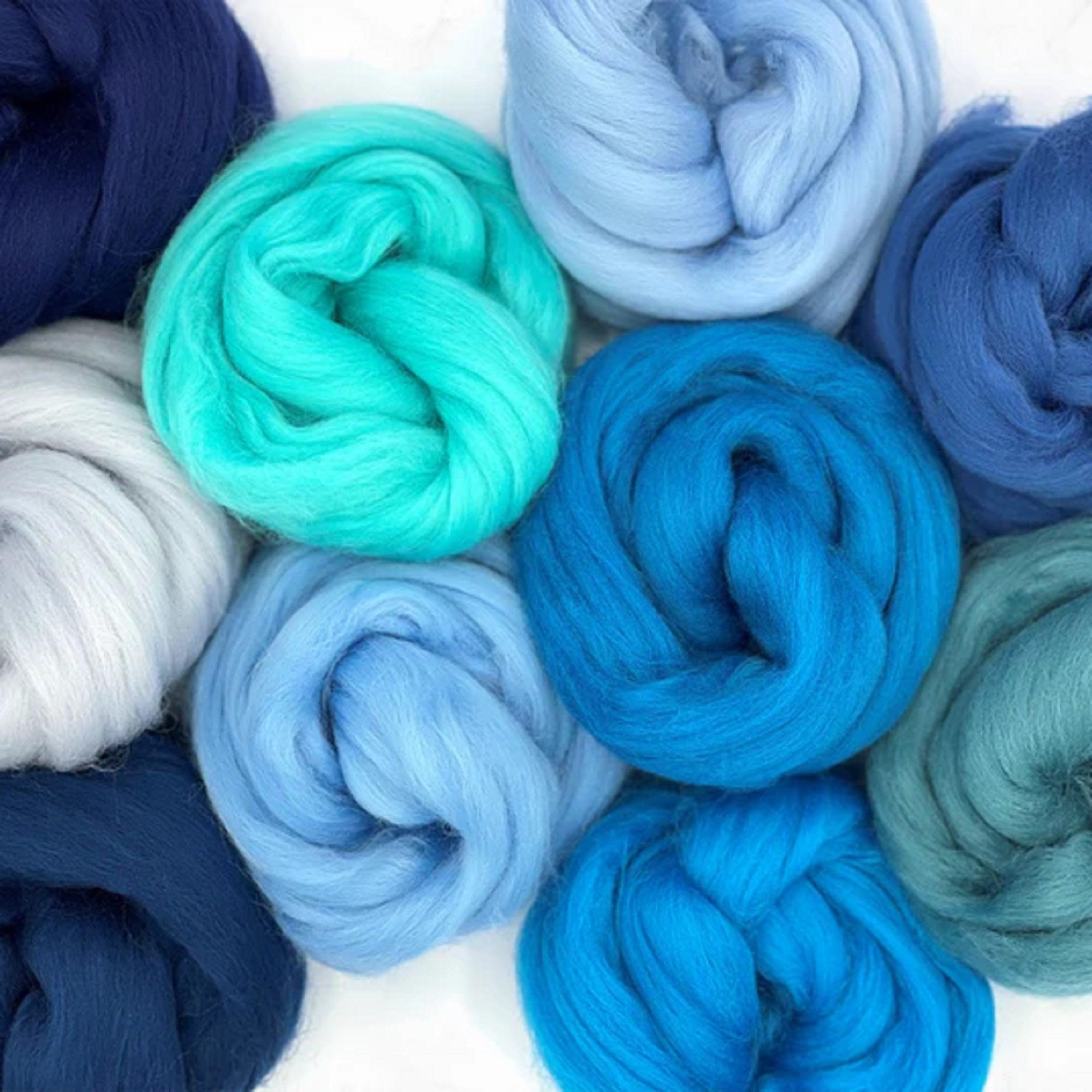 Mixed Merino Wool Variety Pack | Wooly Waves (Blues) 250 Grams, 23 Micron-Wool Roving-Revolution Fibers-Revolution Fibers